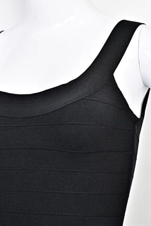 Woman wearing a figure flattering Cindy Bandage Midi Dress - Classic Black BODYCON COLLECTION Pty Ltd