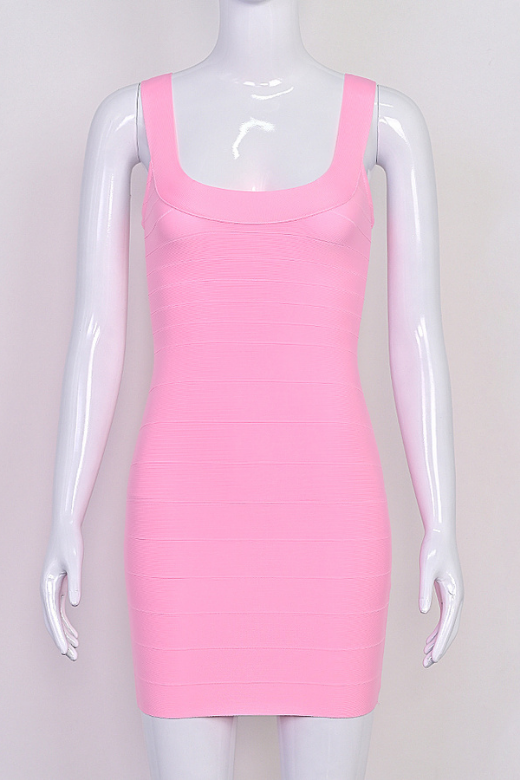 Woman wearing a figure flattering Cindy Bandage Mini Dress - Blush Pink BODYCON COLLECTION Pty Ltd