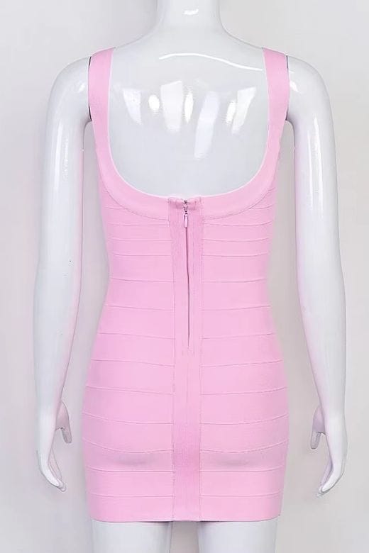 Woman wearing a figure flattering Cindy Bandage Mini Dress - Dusty Pink BODYCON COLLECTION Pty Ltd