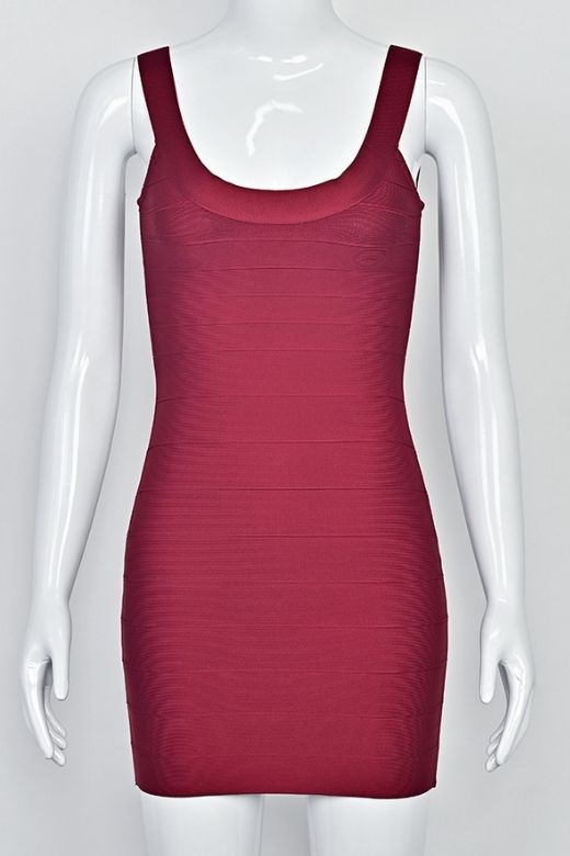 Woman wearing a figure flattering Cindy Bandage Mini Dress - Red Wine BODYCON COLLECTION Pty Ltd