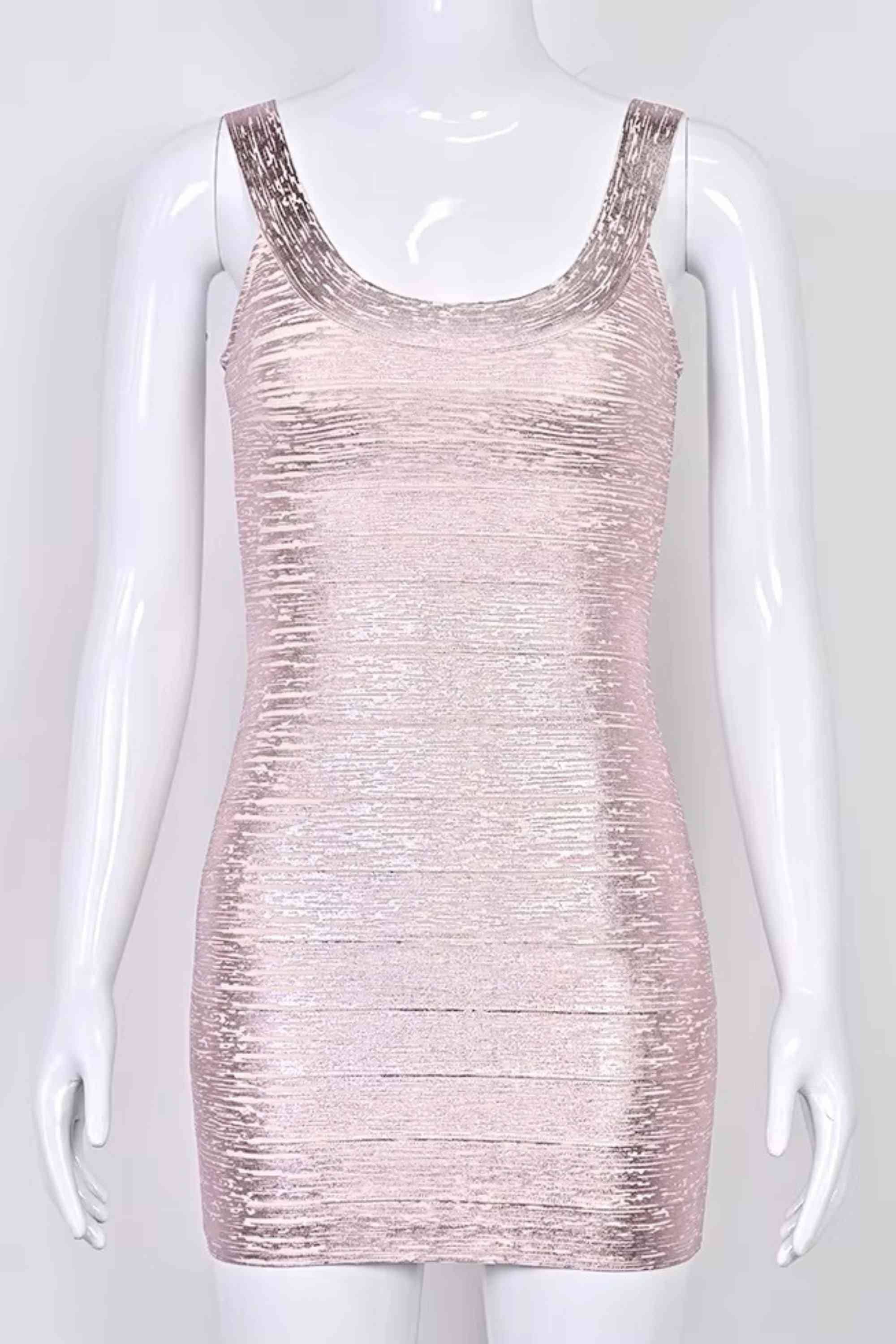 Woman wearing a figure flattering Cindy Bandage Mini Dress - Rose BODYCON COLLECTION Pty Ltd