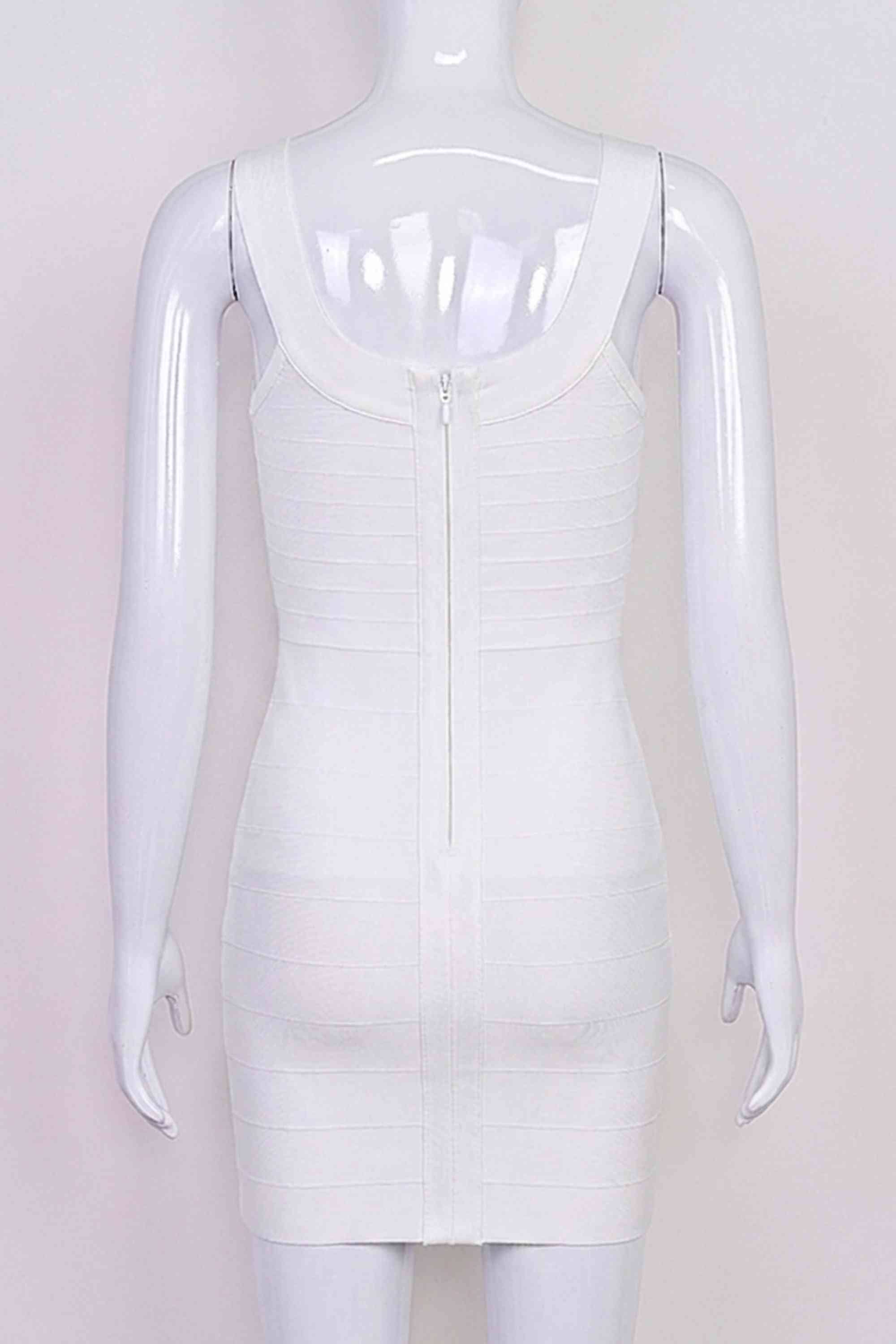 Woman wearing a figure flattering Cindy Bandage Mini Dress - White Pearl BODYCON COLLECTION Pty Ltd