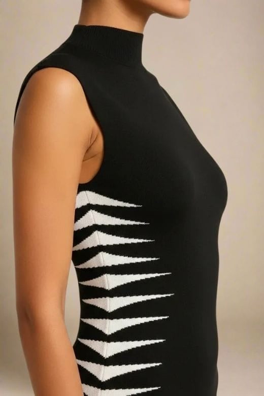 Woman wearing a figure flattering Cleo Bandage Midi Dress - Classic Black BODYCON COLLECTION Pty Ltd