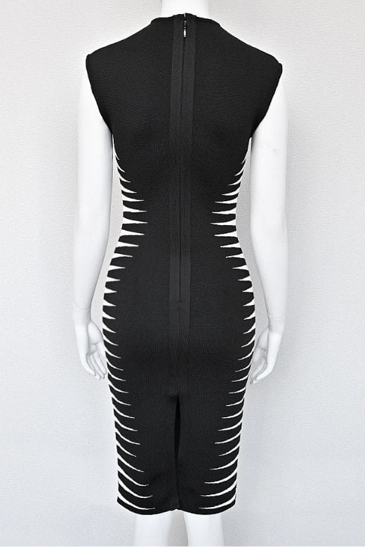 Woman wearing a figure flattering Cleo Bandage Midi Dress - Classic Black BODYCON COLLECTION Pty Ltd