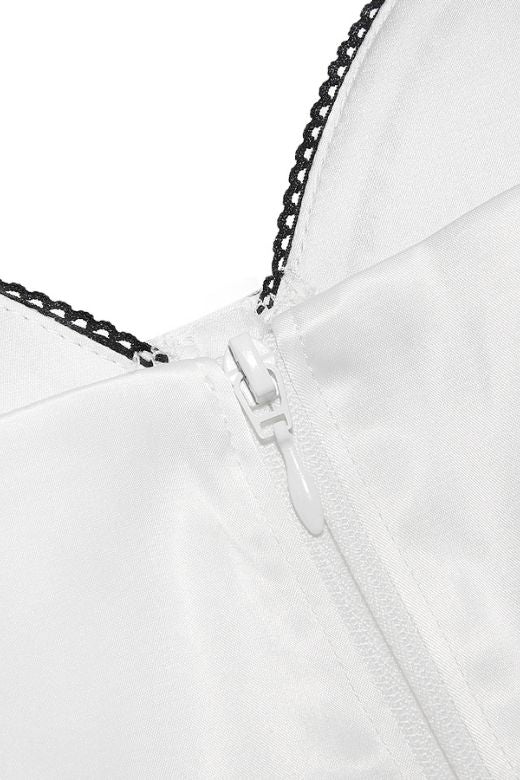 Woman wearing a figure flattering Diana Corset Crop Top - Pearl White BODYCON COLLECTION