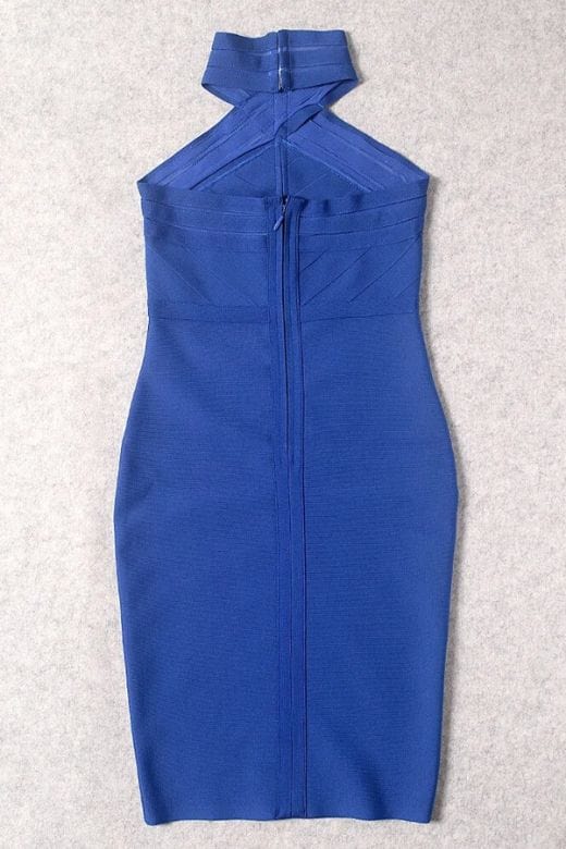 Woman wearing a figure flattering Eden Bandage Dress - Royal Blue BODYCON COLLECTION