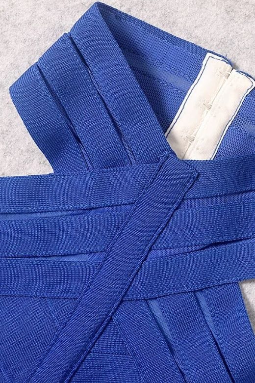 Woman wearing a figure flattering Eden Bandage Dress - Royal Blue BODYCON COLLECTION