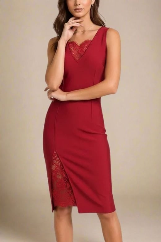 Woman wearing a figure flattering Elsa Bodycon Dress - Red Wine BODYCON COLLECTION Pty Ltd