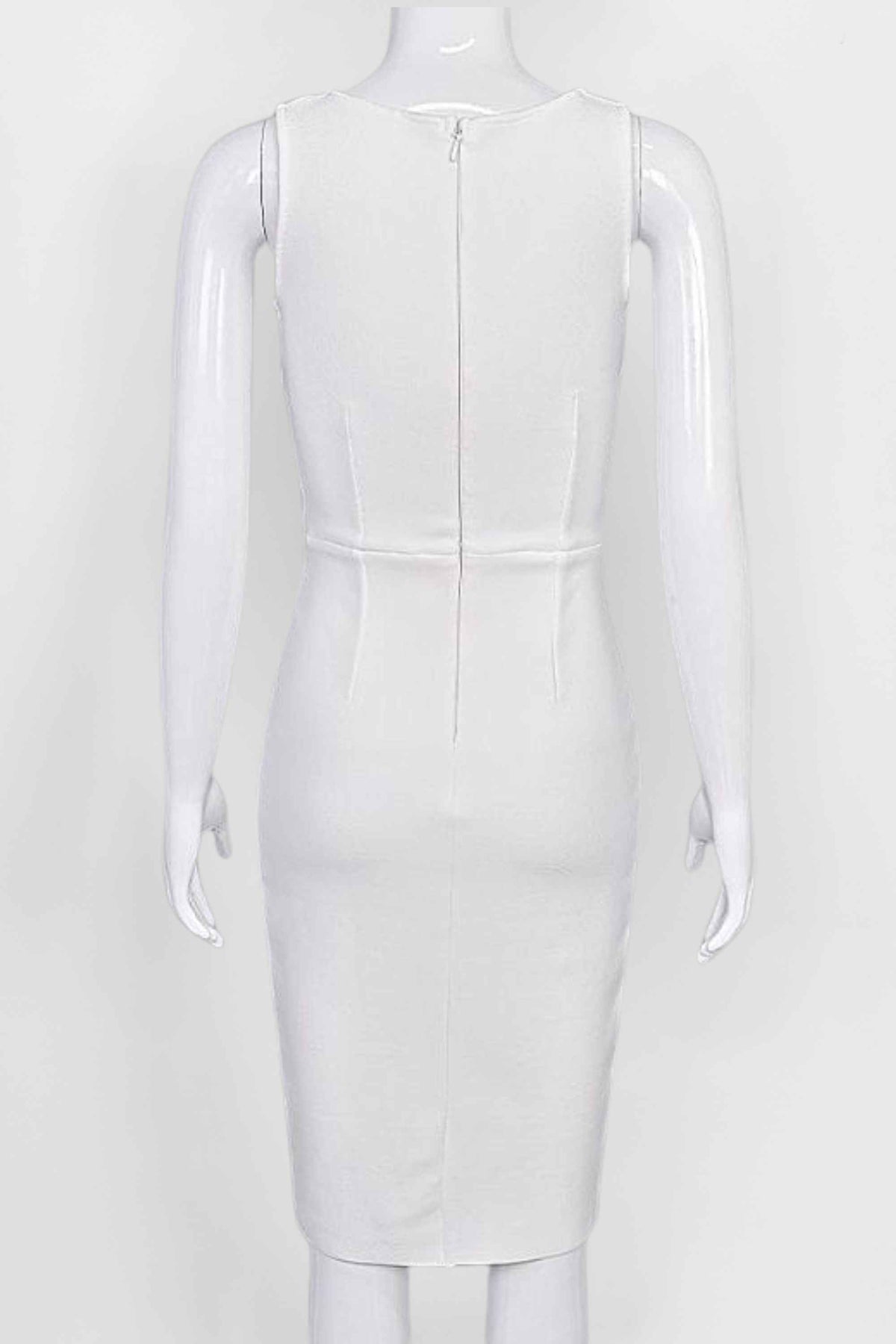 Woman wearing a figure flattering Elsa Bodycon Dress - White Pearl BODYCON COLLECTION Pty Ltd