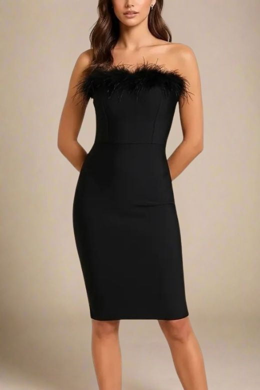 Woman wearing a figure flattering Erin Bandage Dress - Classic Black BODYCON COLLECTION