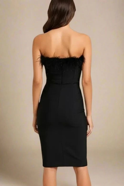Woman wearing a figure flattering Erin Bandage Dress - Classic Black BODYCON COLLECTION