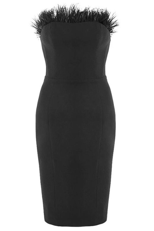 Woman wearing a figure flattering Erin Bandage Dress - Classic Black BODYCON COLLECTION