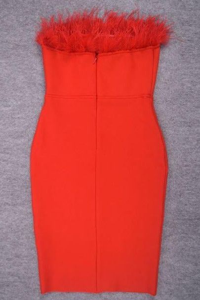 Woman wearing a figure flattering Erin Bandage Dress - Lipstick Red BODYCON COLLECTION