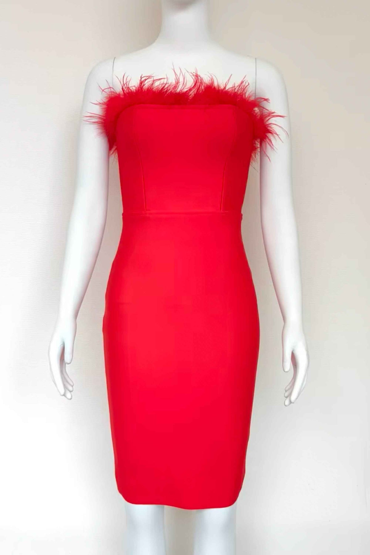 Woman wearing a figure flattering Erin Bandage Dress - Lipstick Red BODYCON COLLECTION