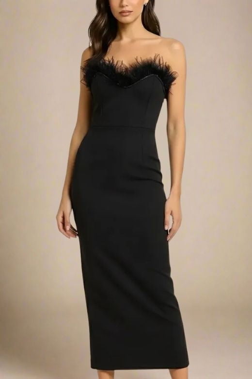 Woman wearing a figure flattering Erin Bandage Maxi Dress - Classic Black BODYCON COLLECTION
