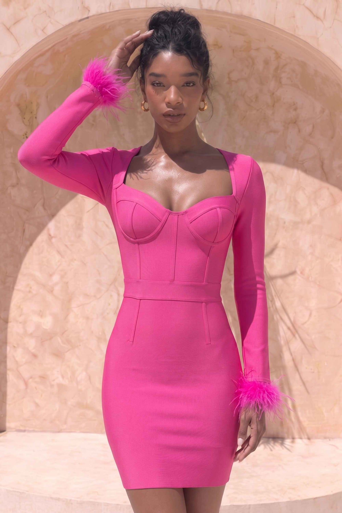 long sleeve hot pink bodycon dress Erin colordescription_Black Like & comment the special occasions Choose Size:3XL