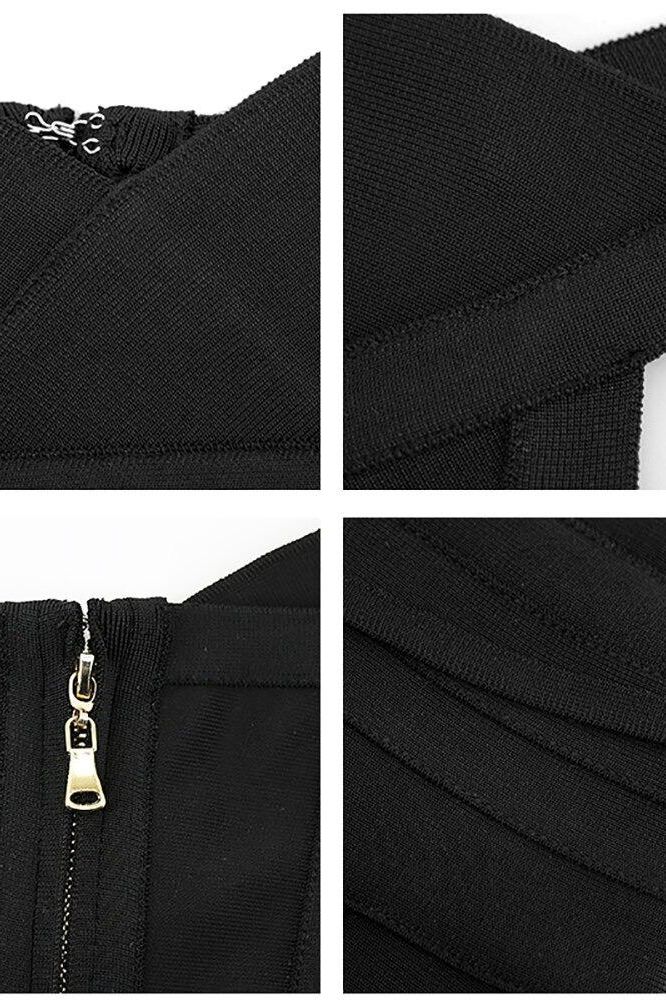 Woman wearing a figure flattering Eve Bandage Pants Jumpsuit - Classic Black Bodycon Collection