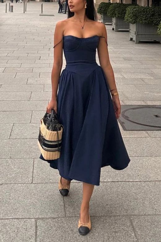 Woman wearing a figure flattering Everly Bodycon Day Midi Dress - Peach BODYCON COLLECTION