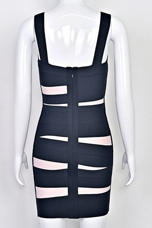 Woman wearing a figure flattering Fleur Bandage Mini Dress - Classic Black BODYCON COLLECTION Pty Ltd