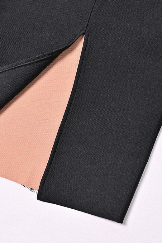 Woman wearing a figure flattering  Genevieve Bodycon Lace Midi Dress - Classic Black BODYCON COLLECTION