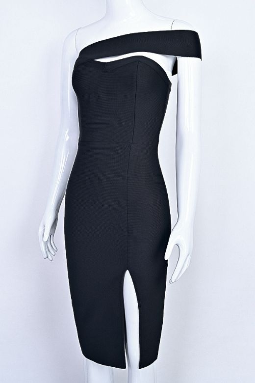 Woman wearing a figure flattering Gianna Bandage Dress - Classic Black BODYCON COLLECTION