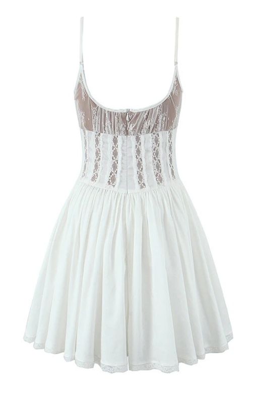 Woman wearing a figure flattering Hailee Bodycon Mini Dress - Pearl White BODYCON COLLECTION