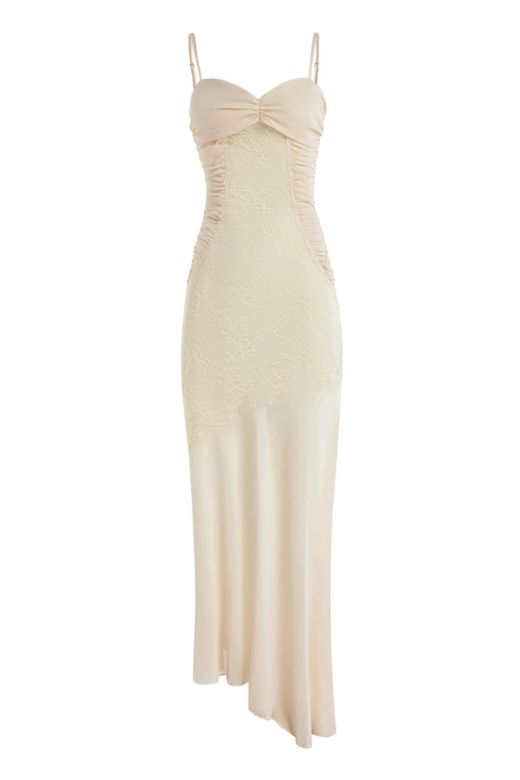 Woman wearing a figure flattering Harlow Bodycon Maxi Wrap Dress - Beige Cream BODYCON COLLECTION