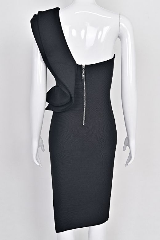 Woman wearing a figure flattering Hayley Bodycon Dress - Classic Black Bodycon Collection