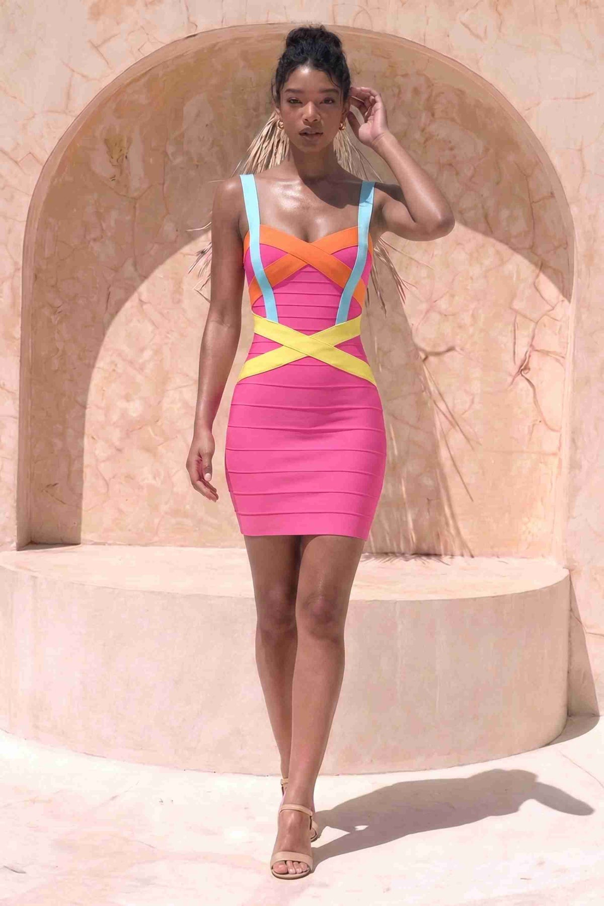 bandage dress hot pink Heidi Mini ss_design:Solid Midi Bandage Dress Gender Girl's A-line Pullover Dress, color:Dark Green
