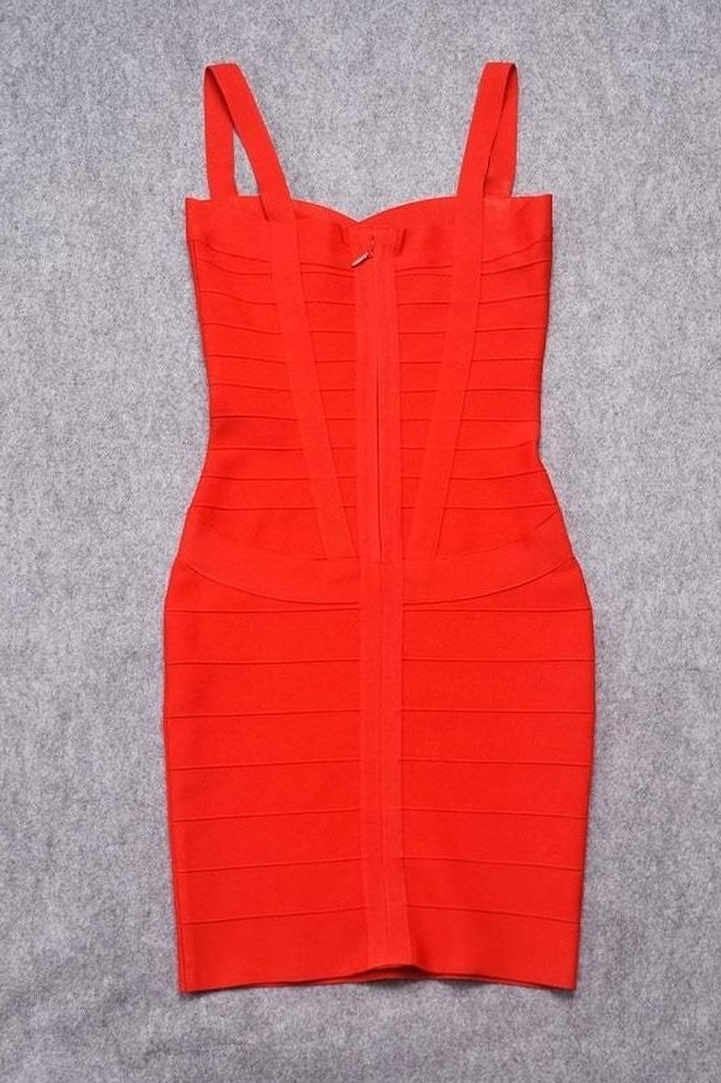 Woman wearing a figure flattering Heidi Bandage Mini Dress - Lipstick Red Bodycon Collection