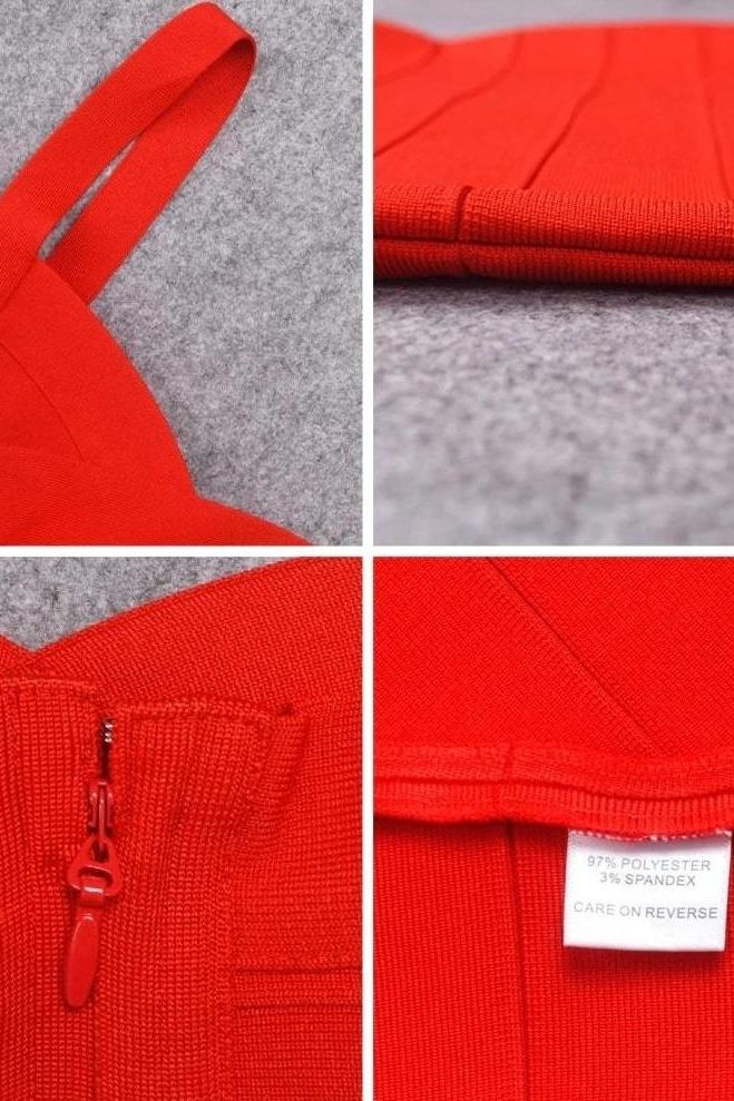 Woman wearing a figure flattering Heidi Bandage Mini Dress - Lipstick Red Bodycon Collection