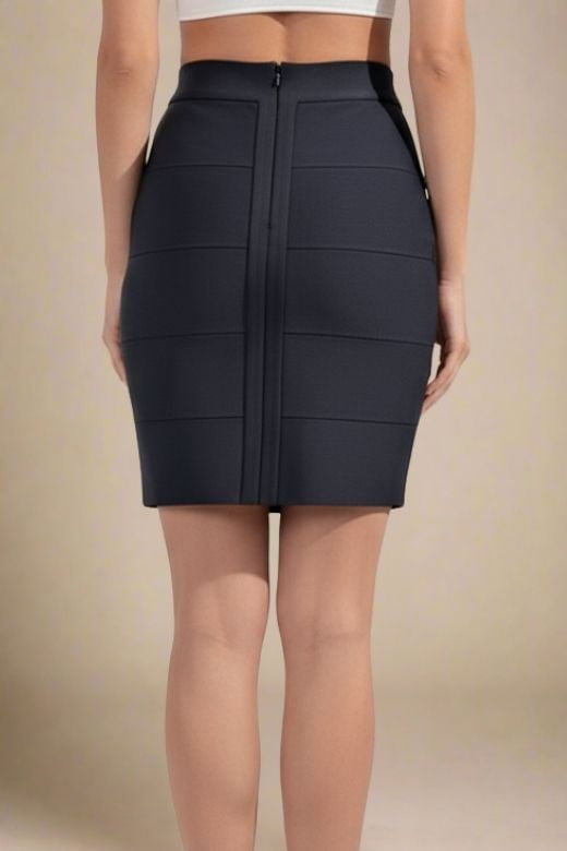 Woman wearing a figure flattering High Waist Bandage Mini Skirt - Classic Black BODYCON COLLECTION