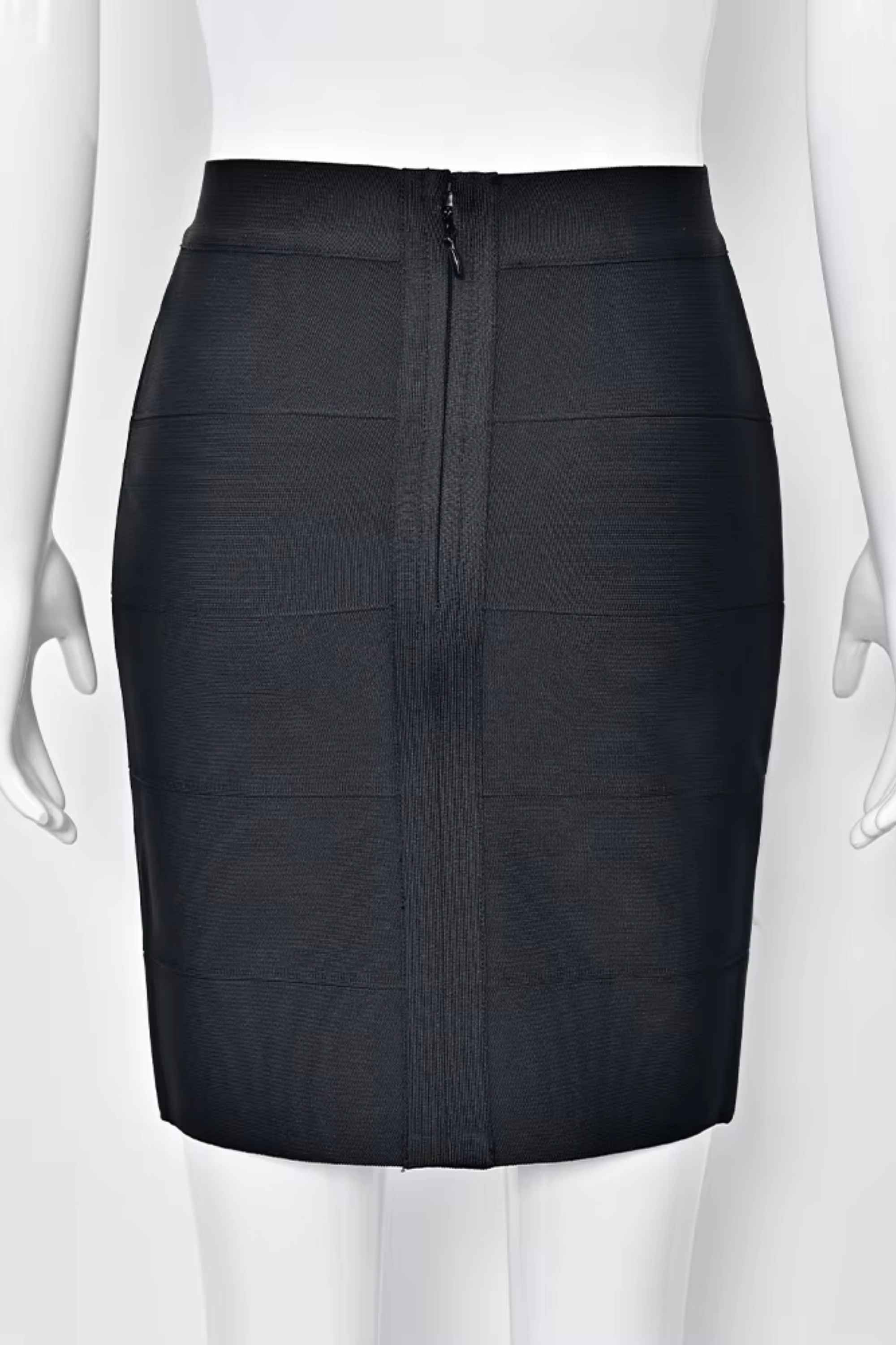 Woman wearing a figure flattering High Waist Bandage Mini Skirt - Classic Black BODYCON COLLECTION