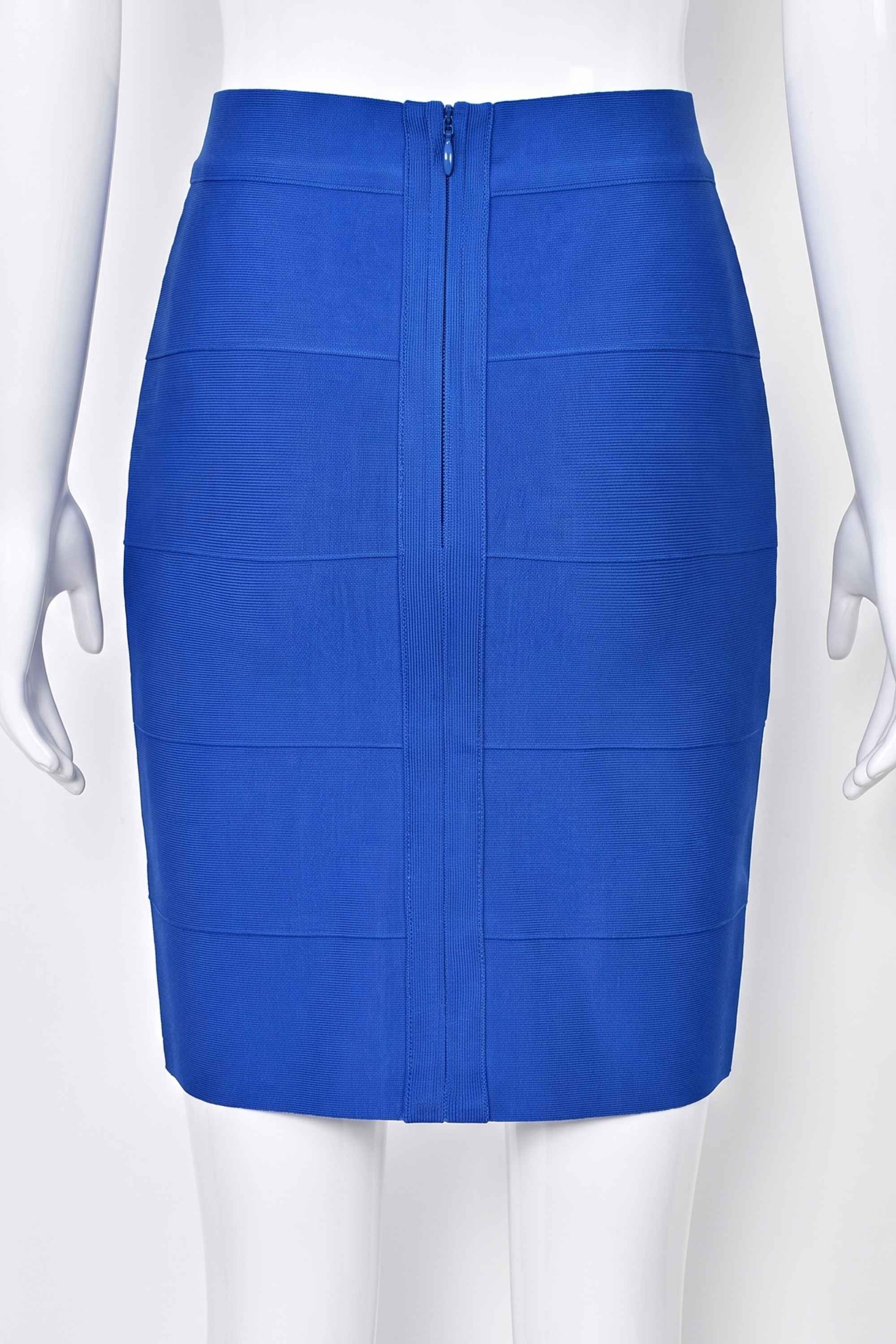 Woman wearing a figure flattering High Waist Bandage Mini Skirt - Royal Blue BODYCON COLLECTION