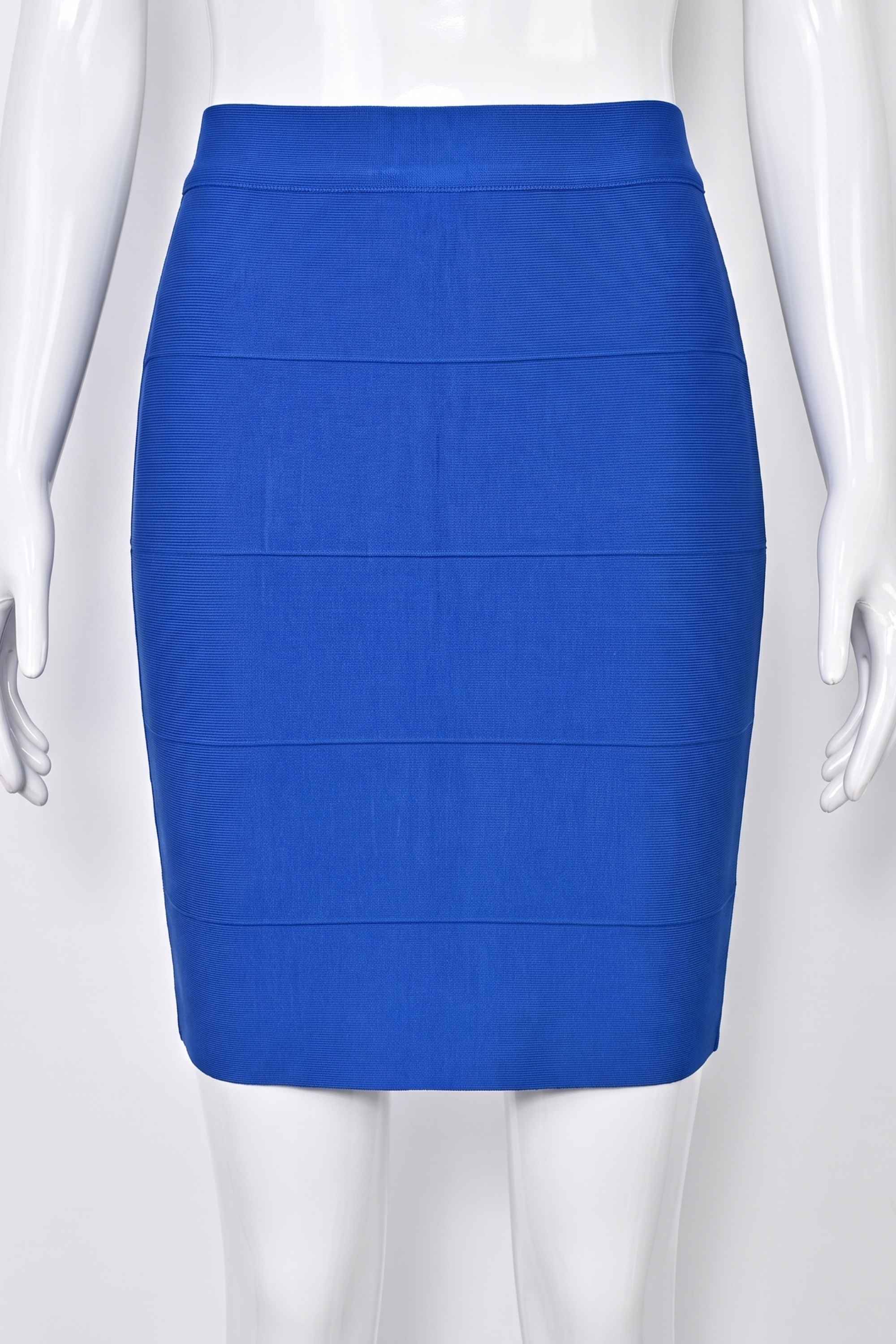 Woman wearing a figure flattering High Waist Bandage Mini Skirt - Royal Blue BODYCON COLLECTION