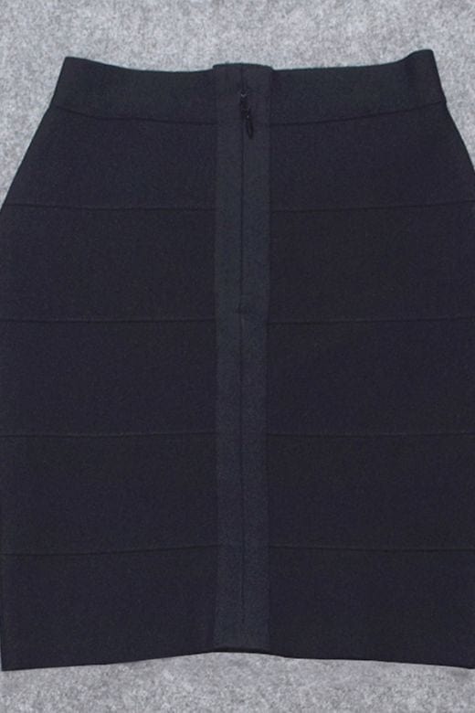 Woman wearing a figure flattering High Waist Bandage Striped Mini Skirt - Classic Black BODYCON COLLECTION