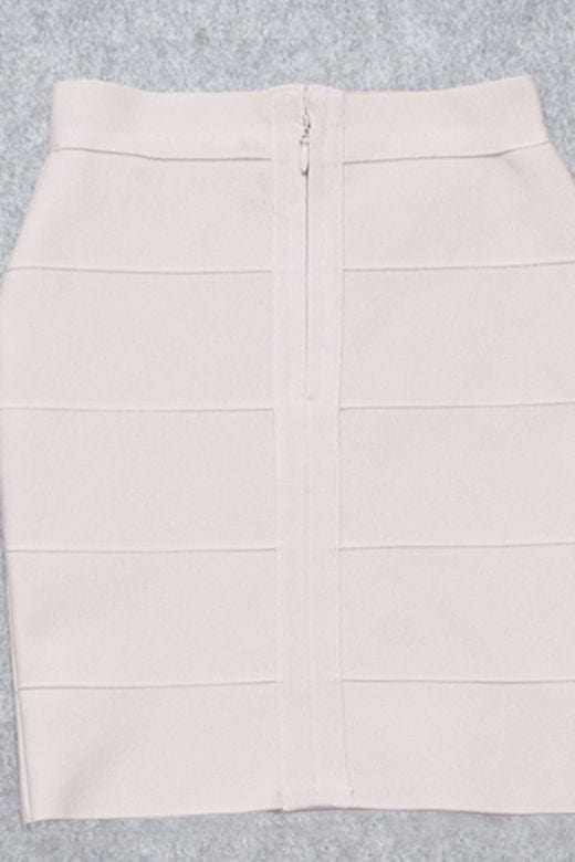Woman wearing a figure flattering High Waist Bandage Striped Mini Skirt - Cream BODYCON COLLECTION