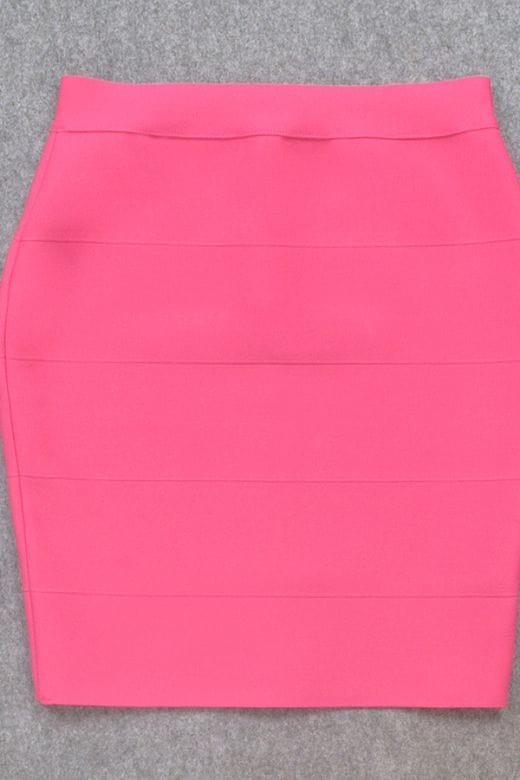 Woman wearing a figure flattering High Waist Bandage Striped Mini Skirt - Hot Pink BODYCON COLLECTION
