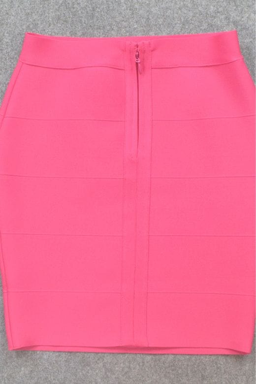 Woman wearing a figure flattering High Waist Bandage Striped Mini Skirt - Hot Pink BODYCON COLLECTION