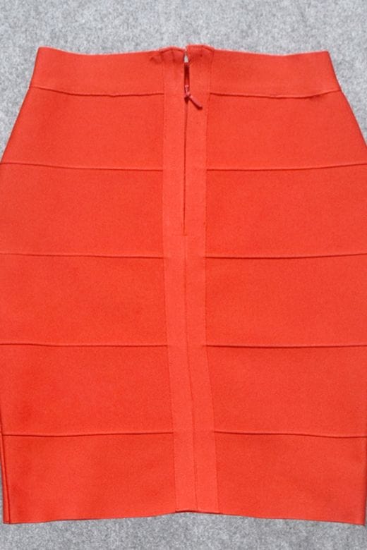 Woman wearing a figure flattering High Waist Bandage Striped Mini Skirt - Lipstick Red BODYCON COLLECTION