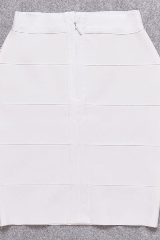 Woman wearing a figure flattering High Waist Bandage Striped Mini Skirt - Pearl White BODYCON COLLECTION
