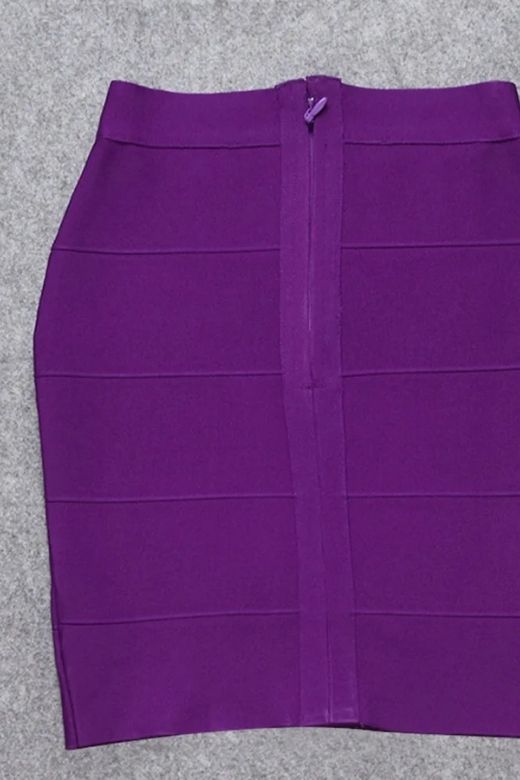 Woman wearing a figure flattering High Waist Bandage Striped Mini Skirt - Plum Purple BODYCON COLLECTION