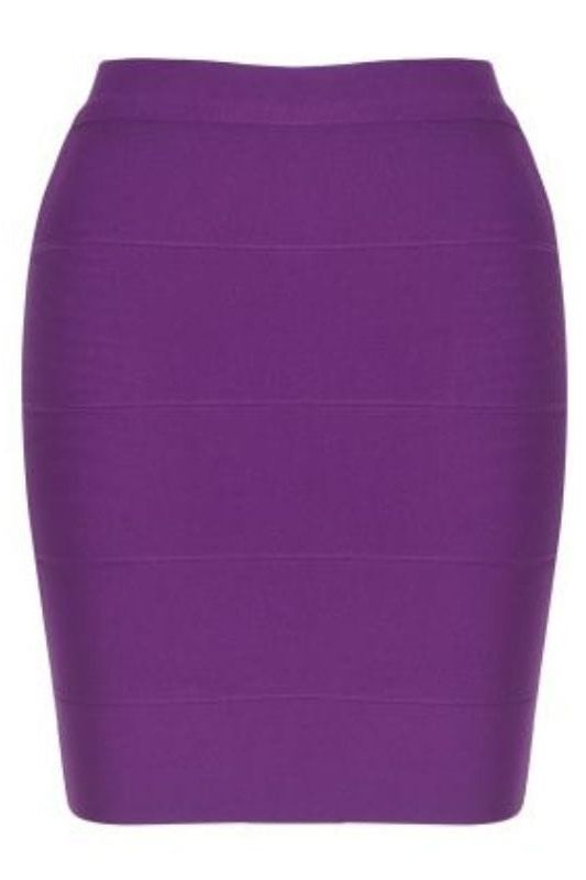 Woman wearing a figure flattering High Waist Bandage Striped Mini Skirt - Plum Purple BODYCON COLLECTION
