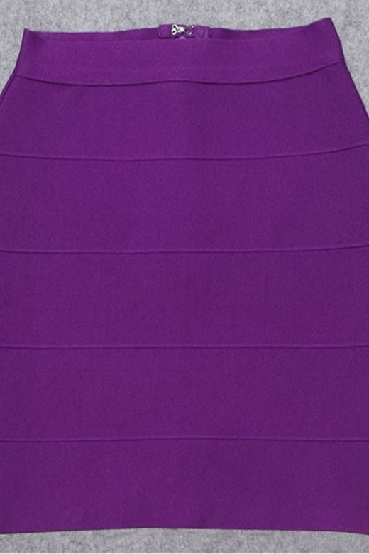 Woman wearing a figure flattering High Waist Bandage Striped Mini Skirt - Plum Purple BODYCON COLLECTION