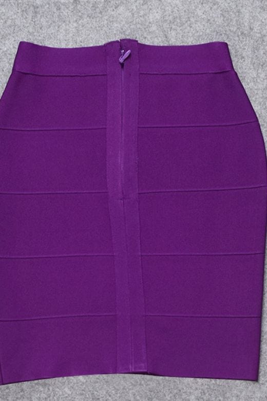 Woman wearing a figure flattering High Waist Bandage Striped Mini Skirt - Plum Purple BODYCON COLLECTION