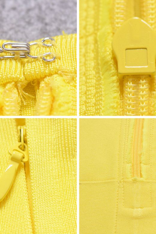 Woman wearing a figure flattering High Waist Bandage Striped Mini Skirt - Sun Yellow BODYCON COLLECTION
