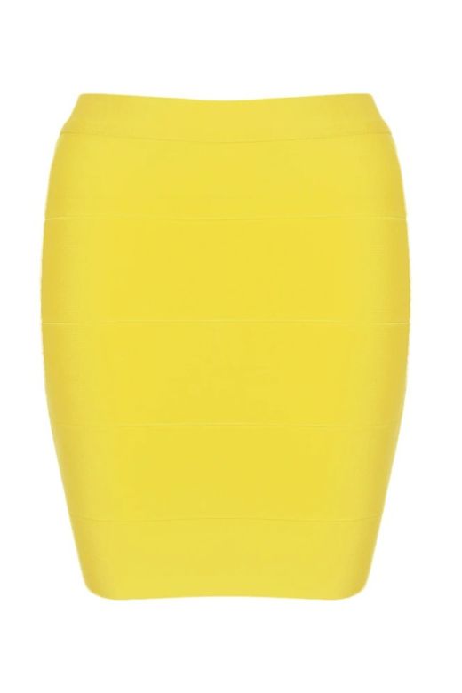 Woman wearing a figure flattering High Waist Bandage Striped Mini Skirt - Sun Yellow BODYCON COLLECTION