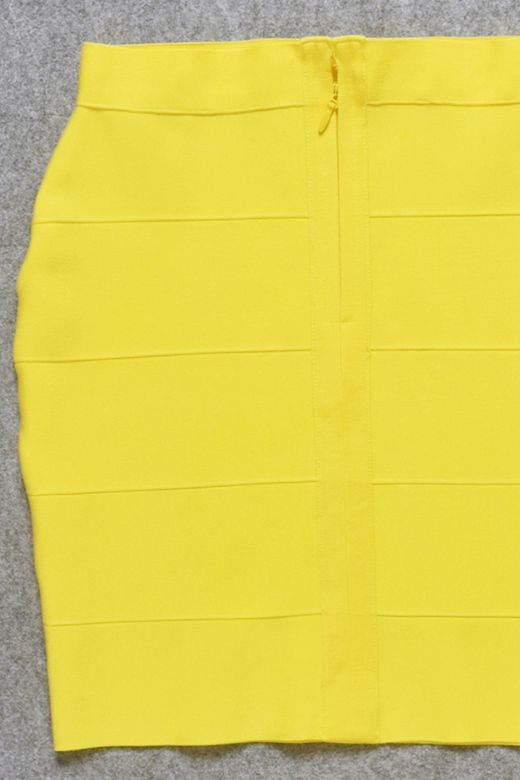 Woman wearing a figure flattering High Waist Bandage Striped Mini Skirt - Sun Yellow BODYCON COLLECTION