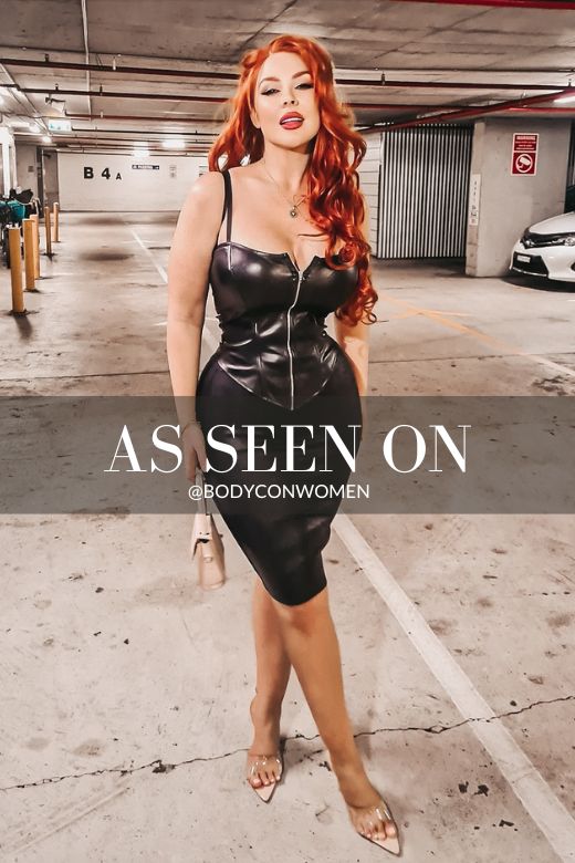 Woman wearing a figure flattering High Waist Leather Pencil Skirt Midi Length - Metallic Gold BODYCON COLLECTION