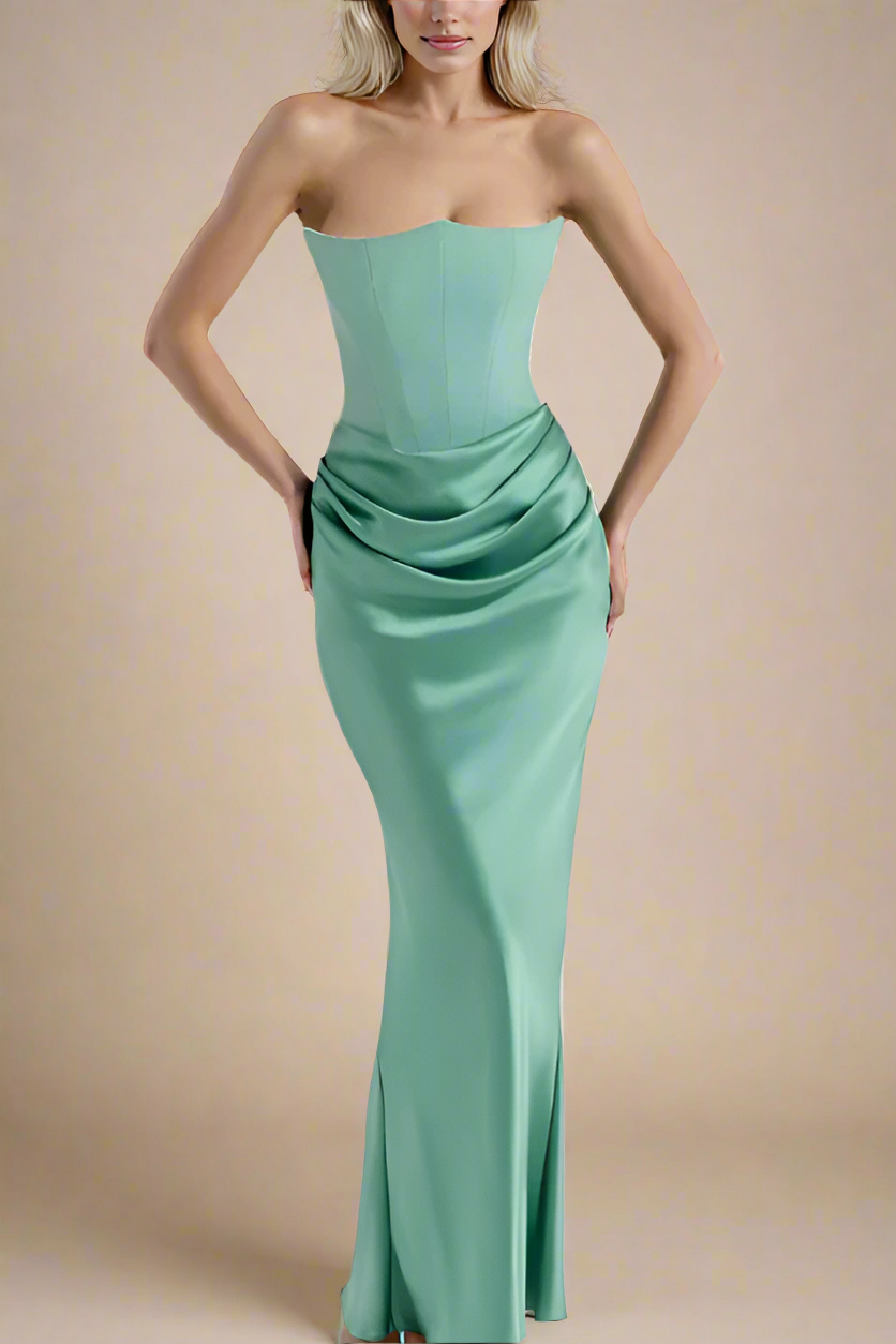 Woman wearing a figure flattering Hope Bodycon Wrap Maxi Dress - Teal Green BODYCON COLLECTION